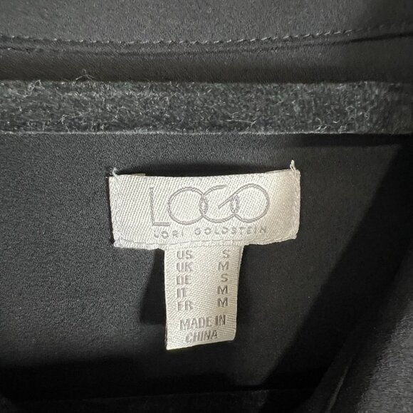 LOGO by Lori Goldstein Solid Black Button Up Blouse Size Small Ruffle Bottom - Picture 4 of 8